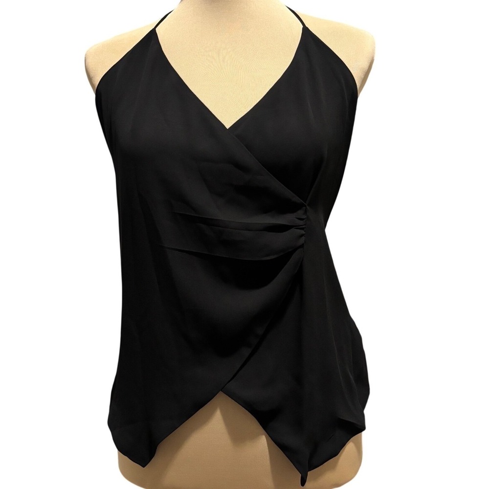 Express Halter Top Women Small Black Wrap V-Neck Pleated Tie Back Sleeveless
